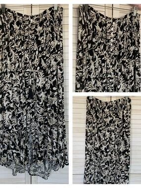 Rachel Zoe Black and White Leaf-Print Button Down Maxi Skirt SZ  XL